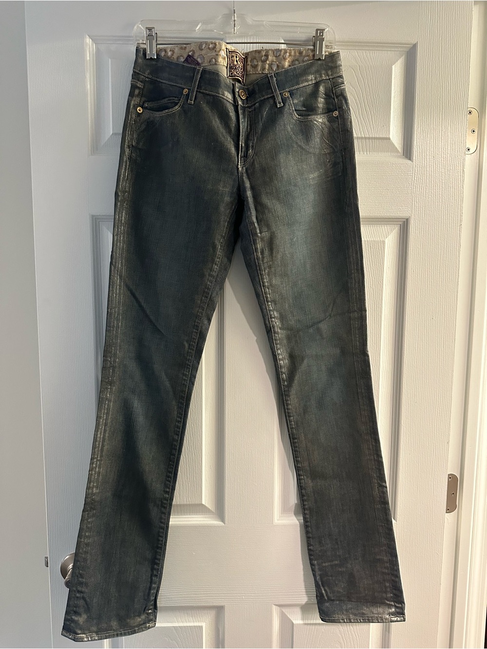 Rock & Republic woman’s silver and blue waxed dress  Straight Jeans